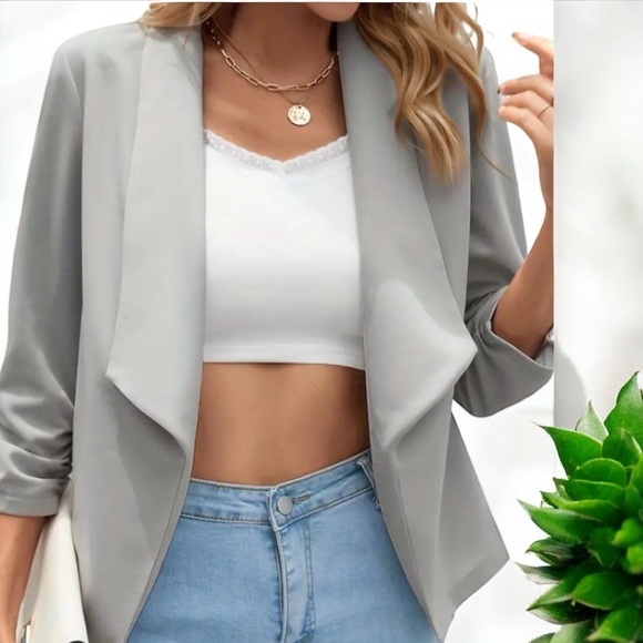 NWT Massini Women's Ruched Sleeve Open Blazer Jacket - Picture 5 of 16